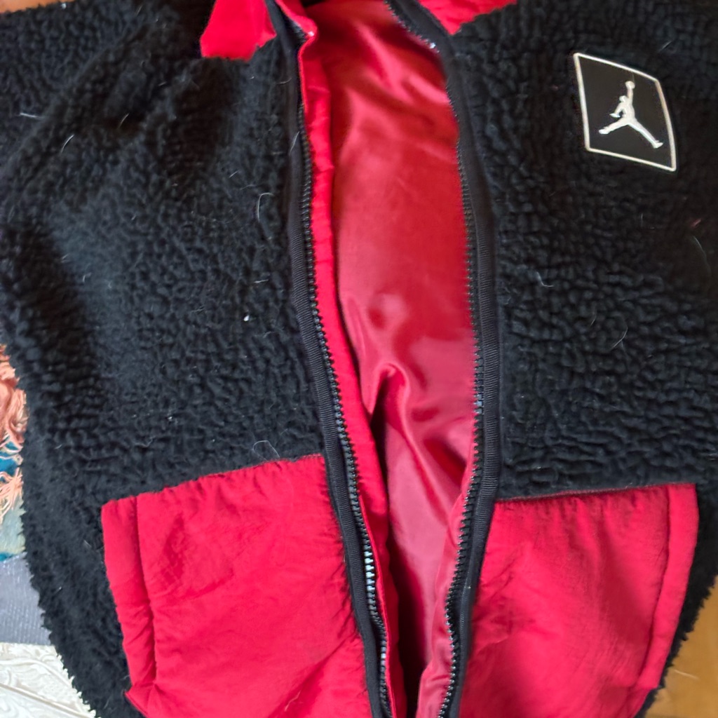 Jordan Black Sherpa Puffer Jacket With Red Accents